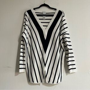 Madeleine Germany White & Black Striped V-Neck Sweater Size 14/16